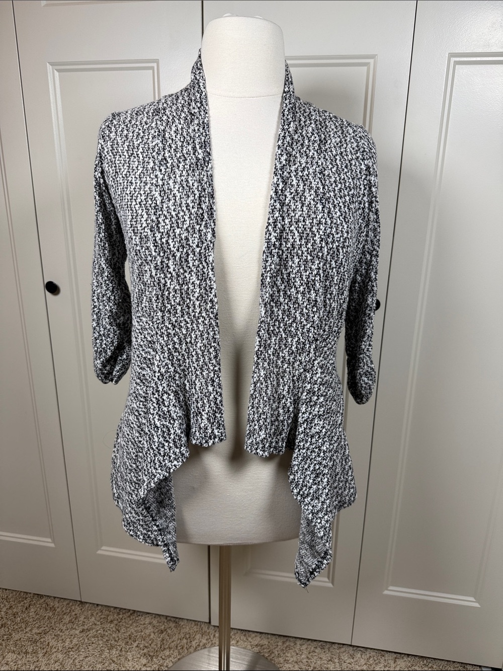 living doll Black & White Open-Front Draped Cardigan Size 1X